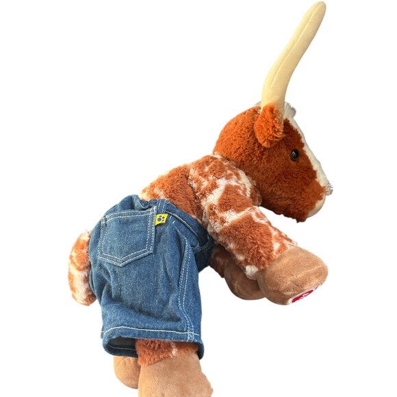 BUILD A BEAR BAB Longhorn Cow Plush Beating Heart with Jeans and Ball Cap - Picture 2 of 8